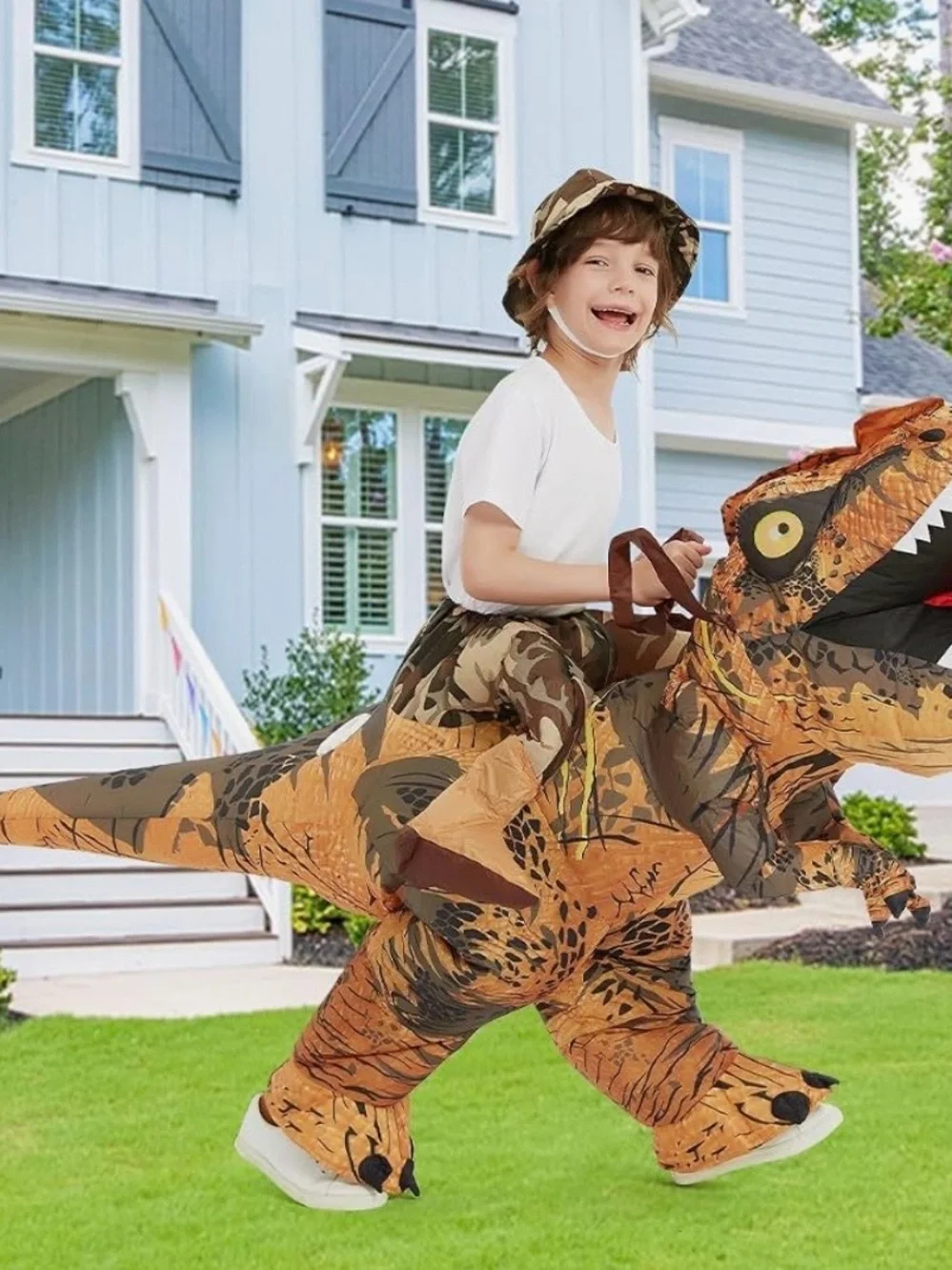 Goosh 48” Kids Medium Brown&Orange Inflatable Dinosaur Ride-On Costume